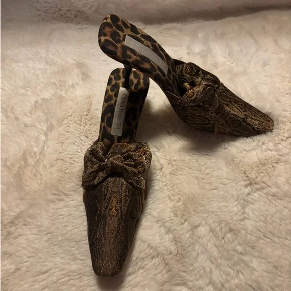 Olivia Rose Tal Brown and Tan Mules with Bow Detail - Picture 3 of 5